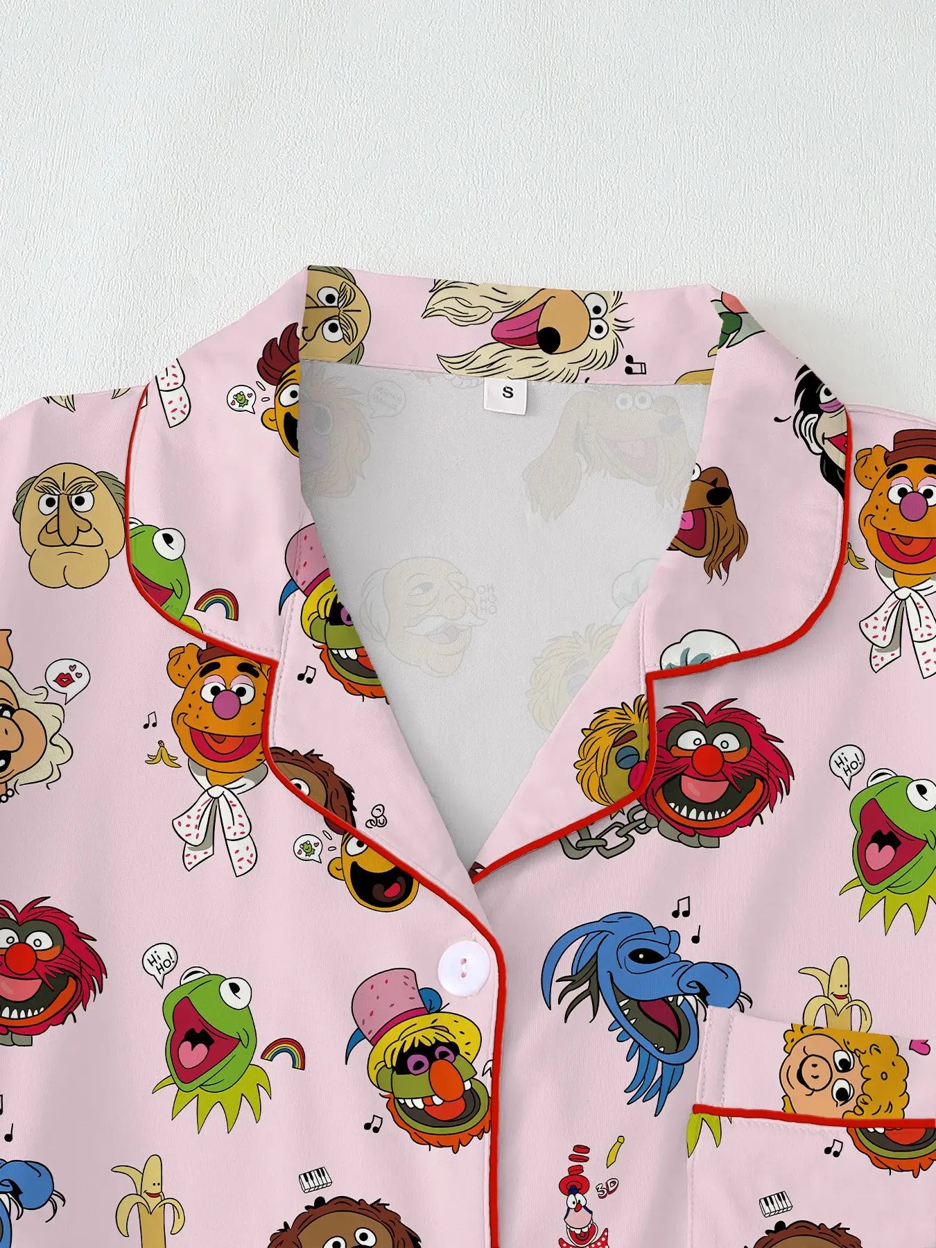 Muppets Cartoon Prints Loose-Fitting Short Sleeve Sleepwear Set, Comfortable All-Season Party Wear, Ideal Gift for Relaxing & Travel