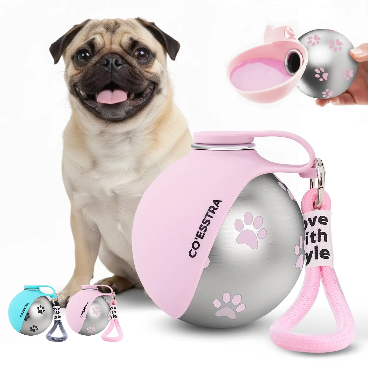 Stainless Pet Water Bottle with Drinking Basin — 285Ml Leak-Proof Travel Bottle for Dogs & Cats Perfect for Walks, Road Trips & Outdoor Play